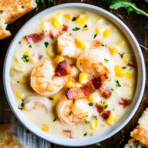 Creamy Shrimp Soup with Corn and Bacon Recipe