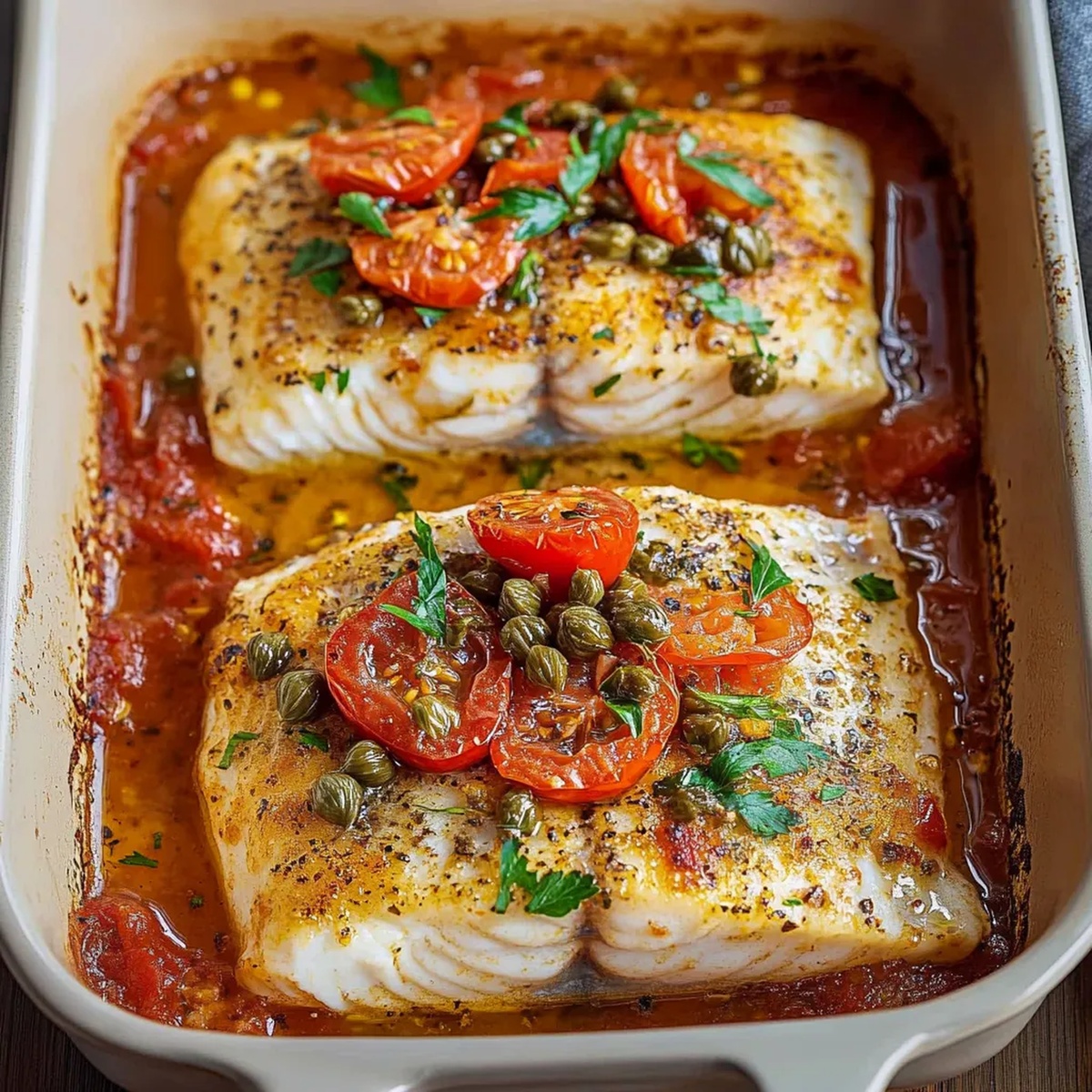Mediterranean Baked Fish with Tomatoes Recipe