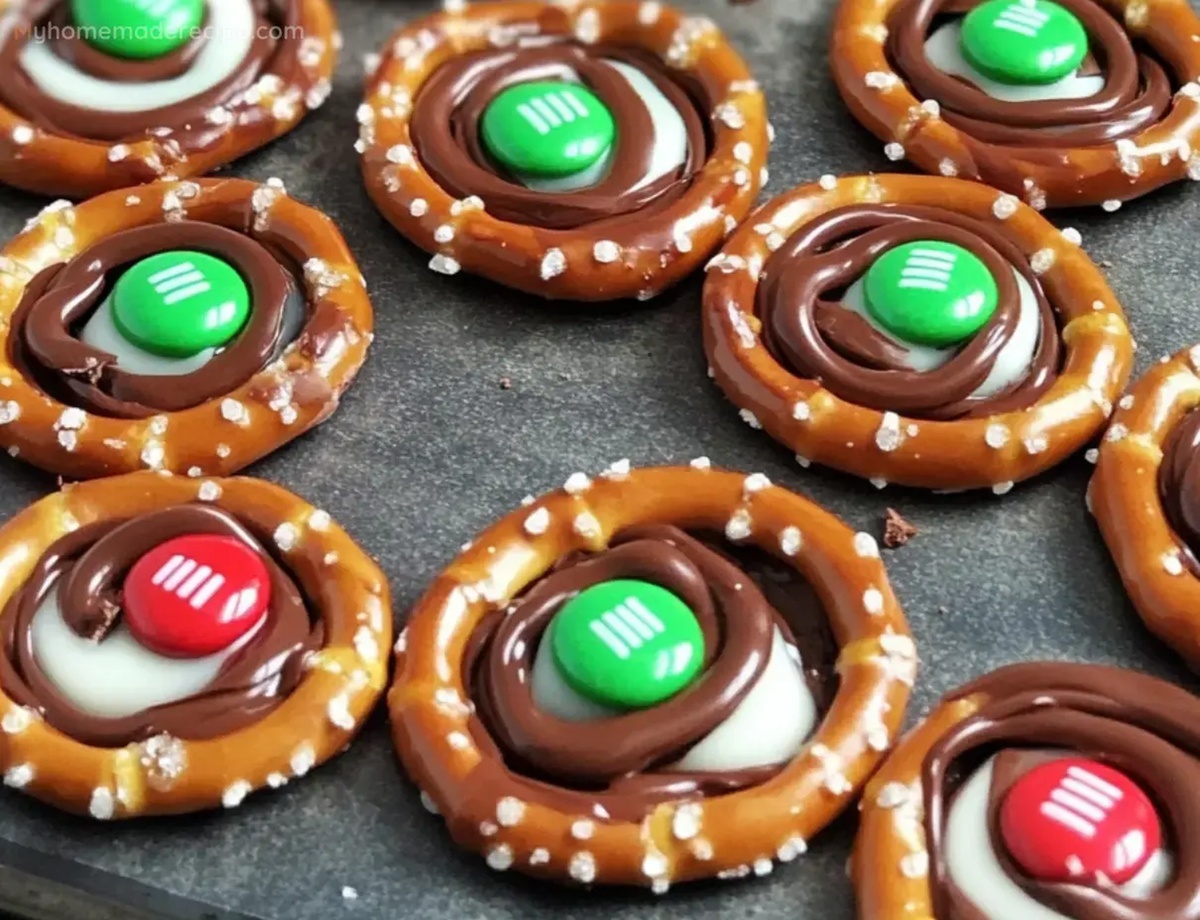 Festive Chocolate Pretzel Rings with Kisses and M&Ms Perfect Holiday Treat Recipe