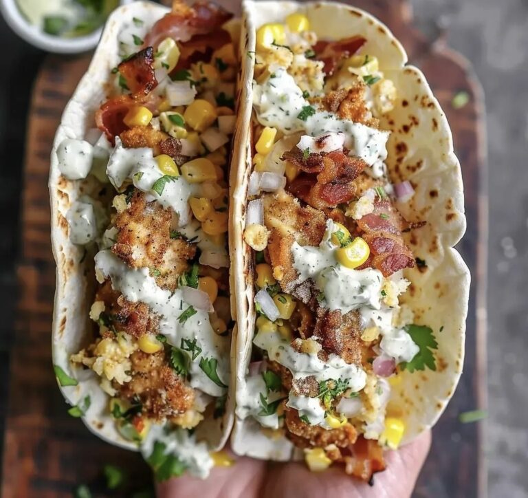 Fried Chicken Street Corn Tacos with Bacon and Jalapeno Lime Ranch Recipe