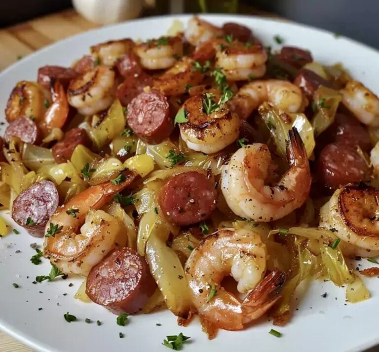 Fried Cabbage with Shrimp, Sausage & Bacon Recipe