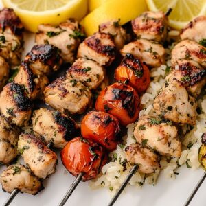 Greek Chicken Souvlaki with Lemon Rice Recipe