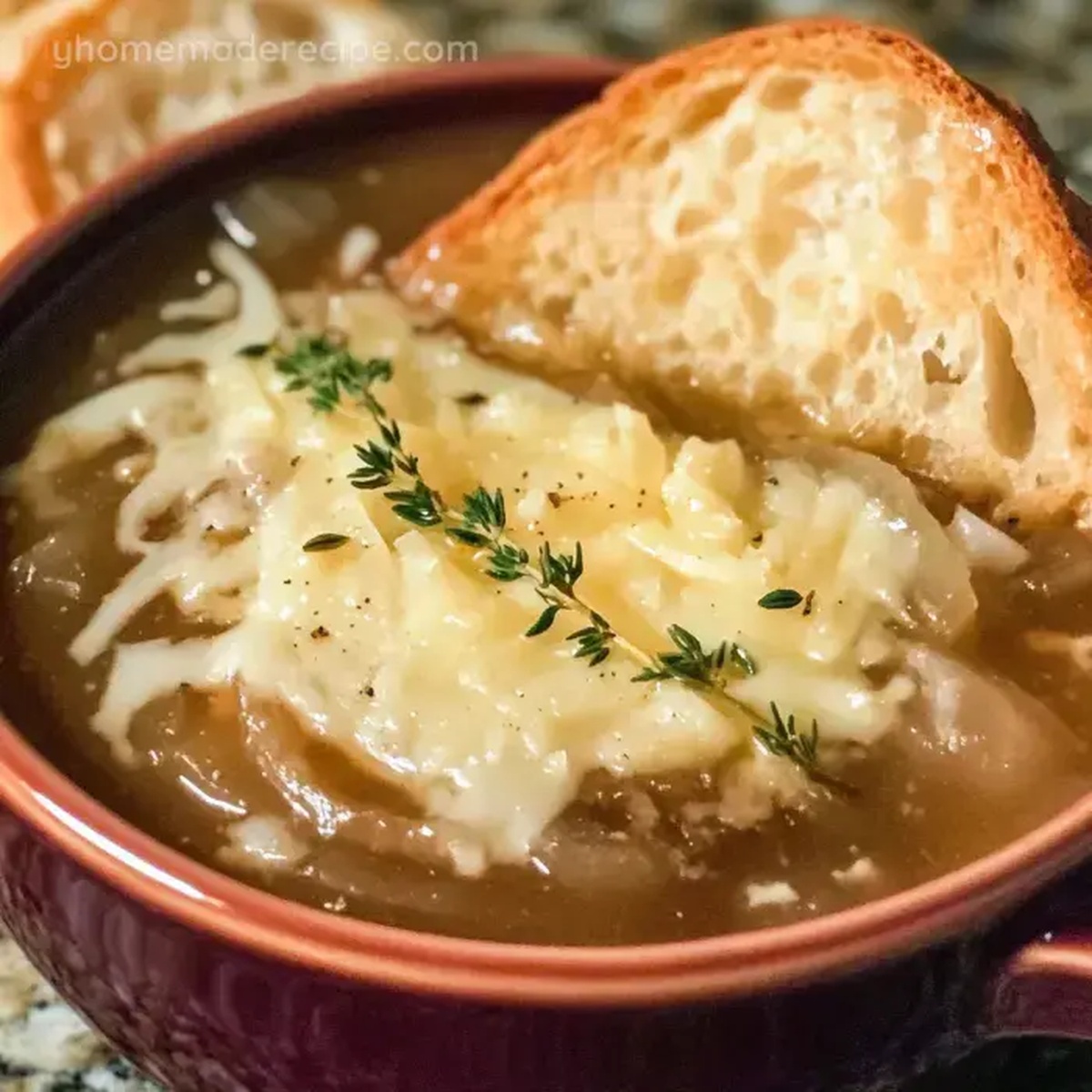 Classic Crockpot French Onion Soup with Melted Cheese Topping Recipe