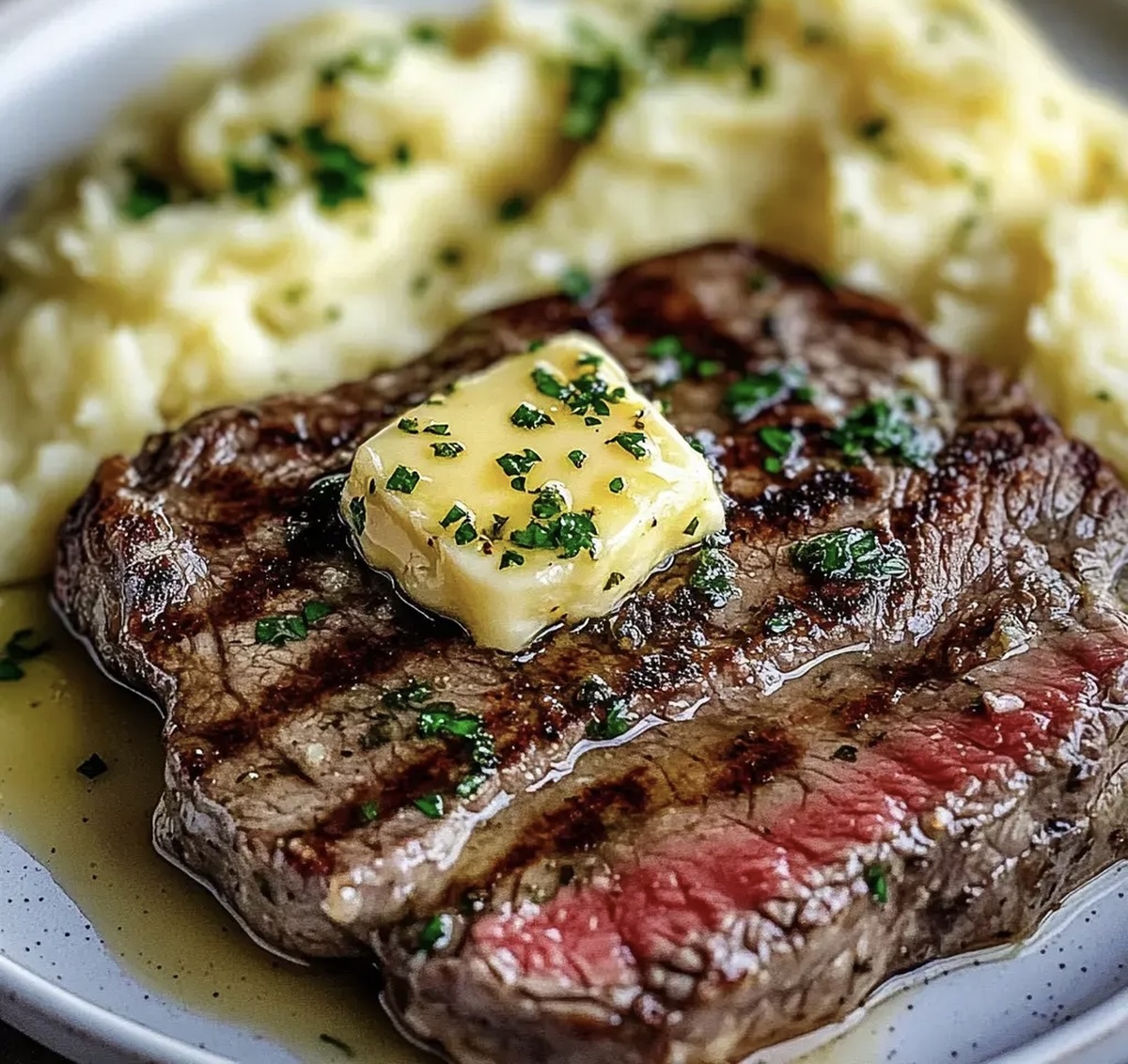 Lemon Herb Butter Steak with Fluffy Mashed Potatoes Recipe
