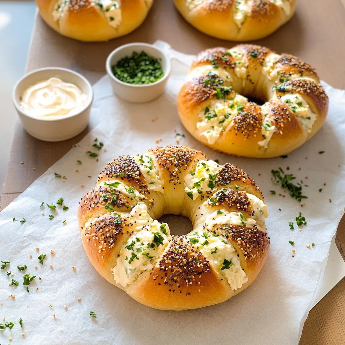 Cream Cheese Stuffed Garlic Bagel Recipe