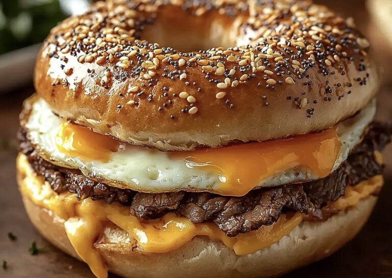 Hearty Steak Egg and Cheese Bagel Sandwich Recipe
