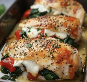 Roasted Red Pepper, Spinach, and Mozzarella Stuffed Chicken Recipe