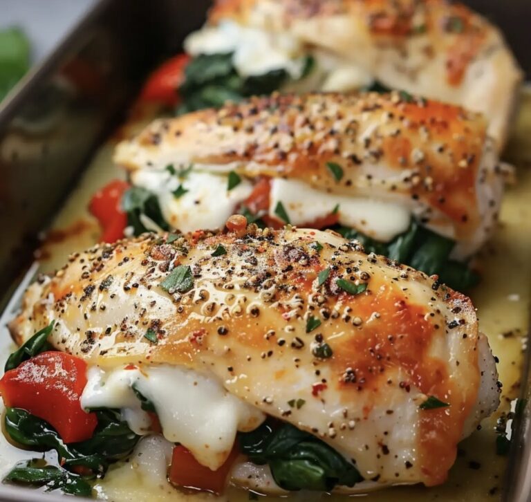 Roasted Red Pepper, Spinach, and Mozzarella Stuffed Chicken Recipe