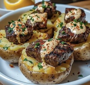 Baked Potato with Beef Bites Recipe