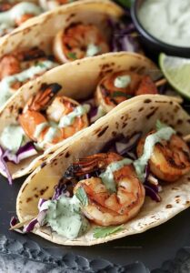 Grilled Shrimp Tacos with Creamy Cilantro Sauce Recipe