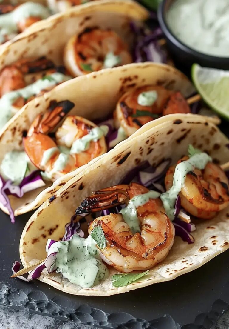 Grilled Shrimp Tacos with Creamy Cilantro Sauce Recipe